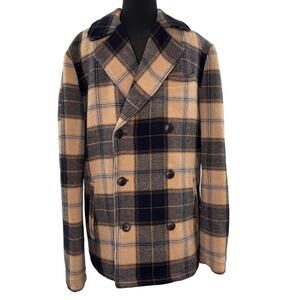 The Normal Brand Navy Lan Jacket Windowpane Plaid Double Breasted Size Medium M